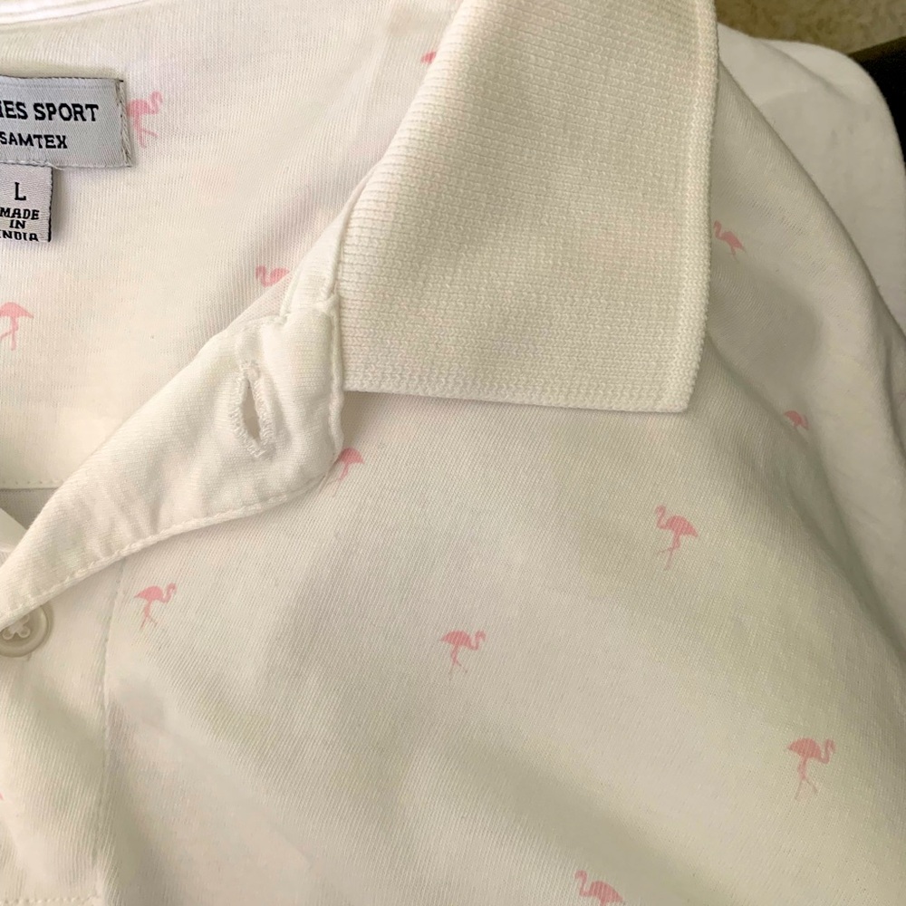 Britches Sport Samtex Polo Flamigo Golf Shirt White Beach Tropical Size Large